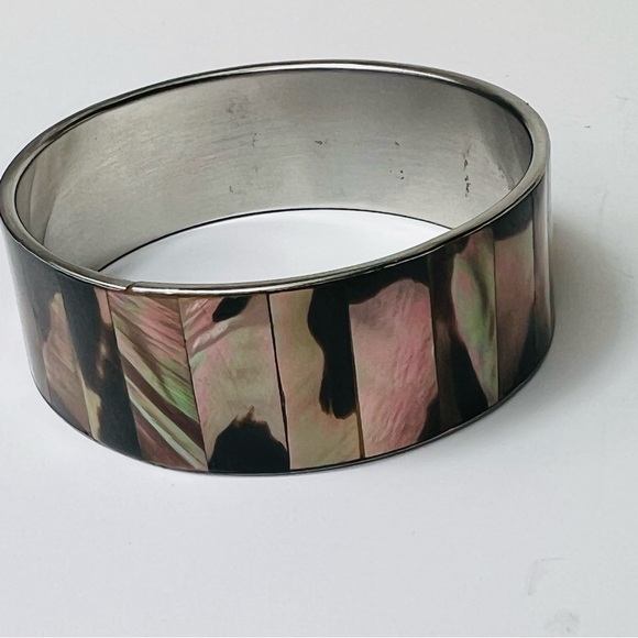 LUSTROUS ABALONE SHELL PANEL MEXICAN SILVER CUFF BANGLE BRACELET - Picture 1 of 10